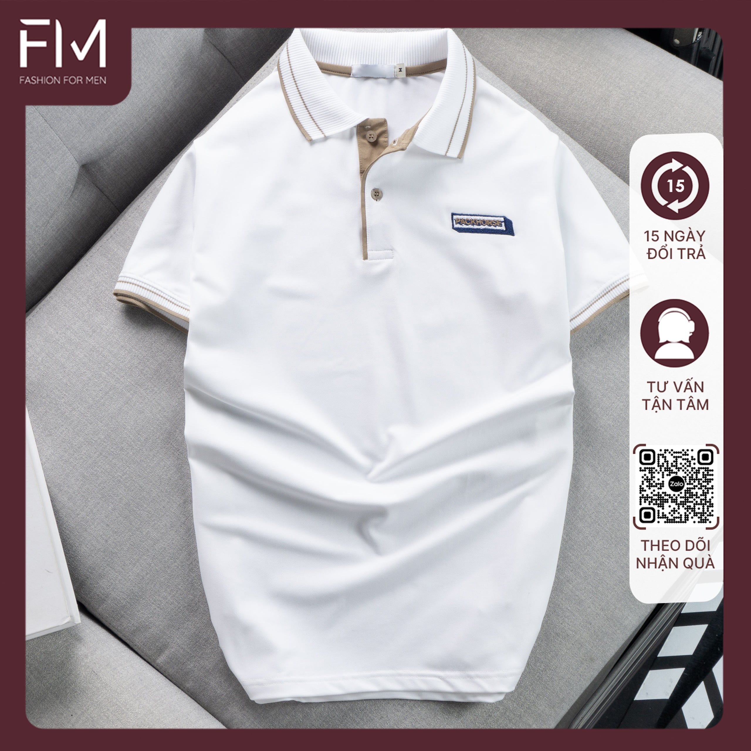 Áo thun polo, thời trang nam họa tiết thêu PACK H, bo viền phối sọc tinh tế - FORMEN SHOP - FMPS208