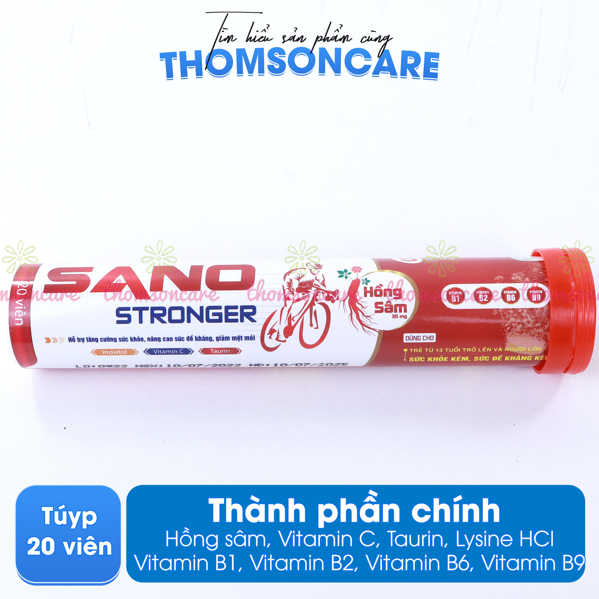 Viên sủi bổ sung vitamin C Sano Stronger Sanofia - giúp tăng cường sức khỏe, tăng đề kháng , giảm mệt mỏi từ hồng sâm - Tuýp 20 viên Thomsoncare