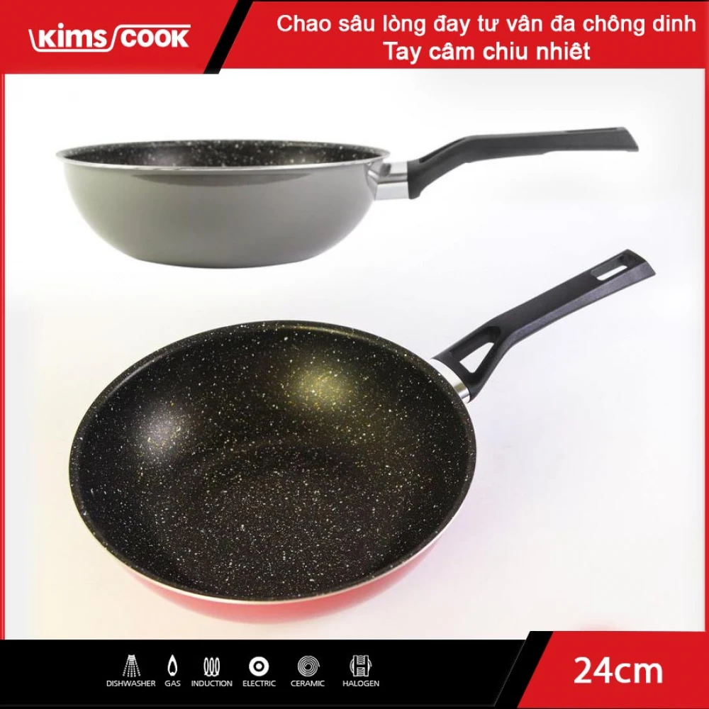 Chảo sâu Easy Cook hợp kim nhôm chống dính vân đá đáy từ Kimscook 26cm