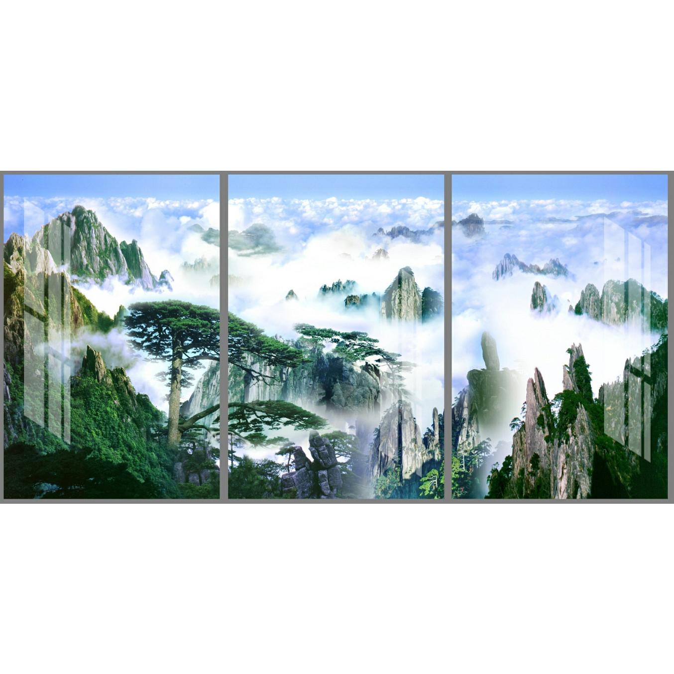 Tranh bộ 3 Bức - Tranh treo phòng khách-Tranh treo tường Sơn Thủy Hữu Tình ST11641  /Gỗ MDF cao cấp phủ kim sa/ Chống ẩm mốc, mối mọt/Bo viền góc tròn