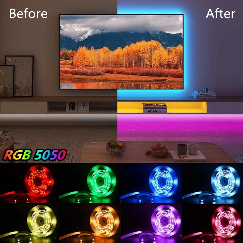 Đèn led 5m đổi 7 màu sài qua APP, REMOTE chóp theo nhạc