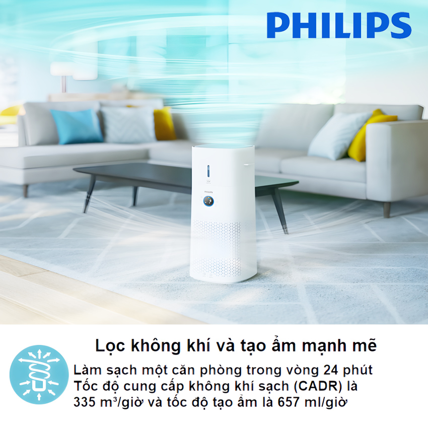 Máy lọc không khí kiêm máy tạo độ ẩm 2 trong 1, công nghệ hiện đại NanoCloud. Thương hiệu Hà Lan cao cấp Philips - AC3737/00. Hàng chính hãng