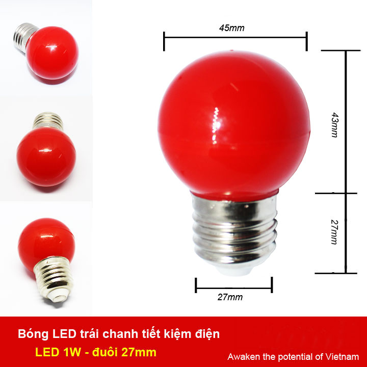 BỘ 4 BÓNG LED TRÁI CHANH TIẾT KIỆM ĐIỆN (1W) ĐUÔI VẶN E27-220V có 5 màu.