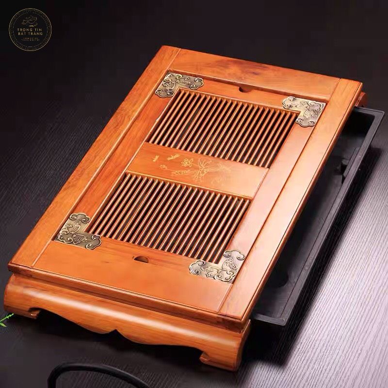 Khay Trà Tre Cao Cấp Bọc Đồng 4 Góc Kích Thước 63*38*7.5 KT 47