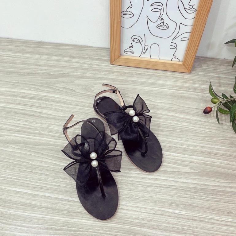 Giầy hàng chất lượng cao Giày Sandal Bệt Nữ kẹp quai T Đính Nơ Ngọc Hottrend HALEY STORE