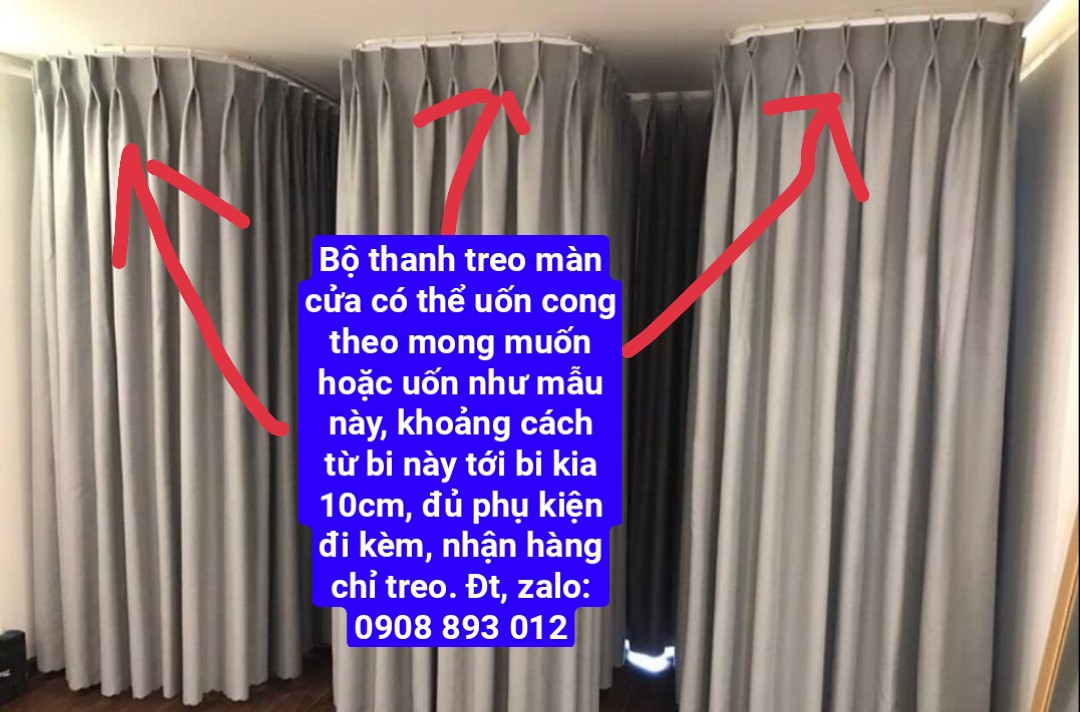 Bộ Thanh Treo Rèm Cửa Uốn Cong Dài 1,4m Đủ Phụ Kiện Đi Kèm