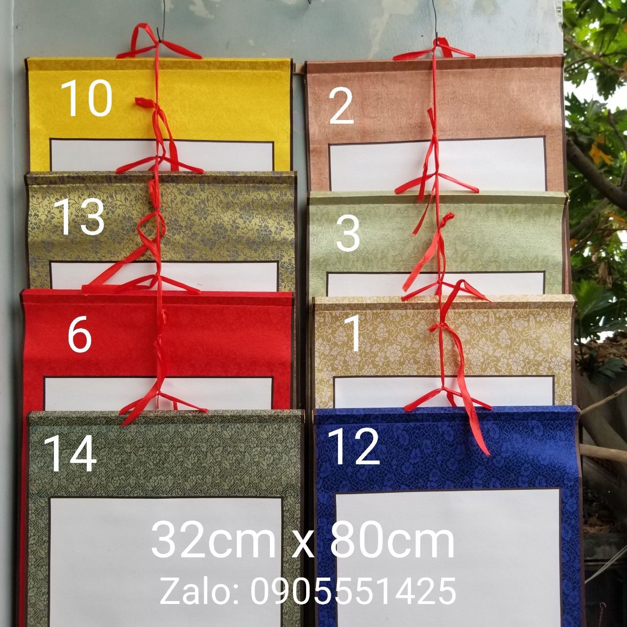 Set 4 tấm biểu bồi lụa viết thư pháp Kích thước 32cm x 80cm. Nghiêng giấy bút mực biểu lụa thư pháp.