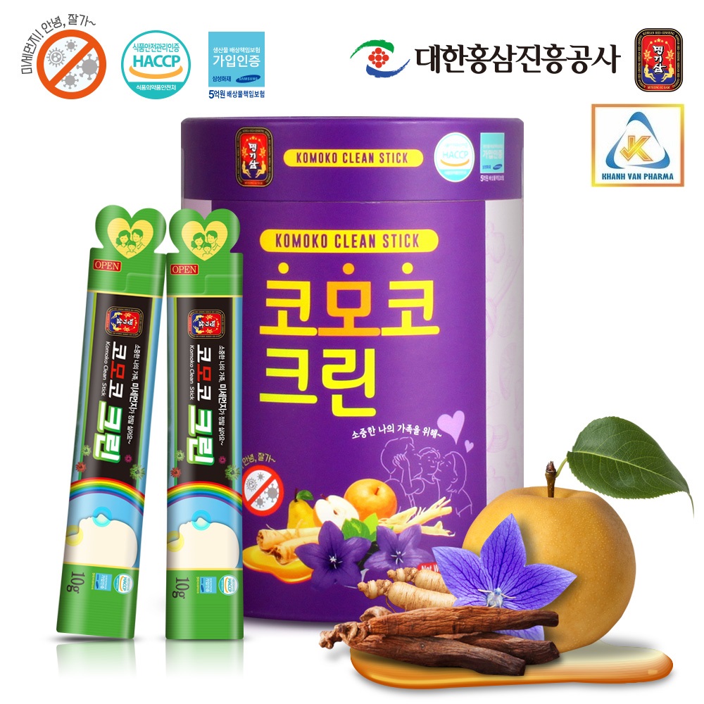 Nước Hồng Sâm Cát Cánh Komoko Hàn Quốc - Komoko Clean Stick - MYEONG KI SAM - Bảo vệ đường hô hấp - Hộp 50 gói x 10g - hàng nội địa, nhập khẩu chính ngạch