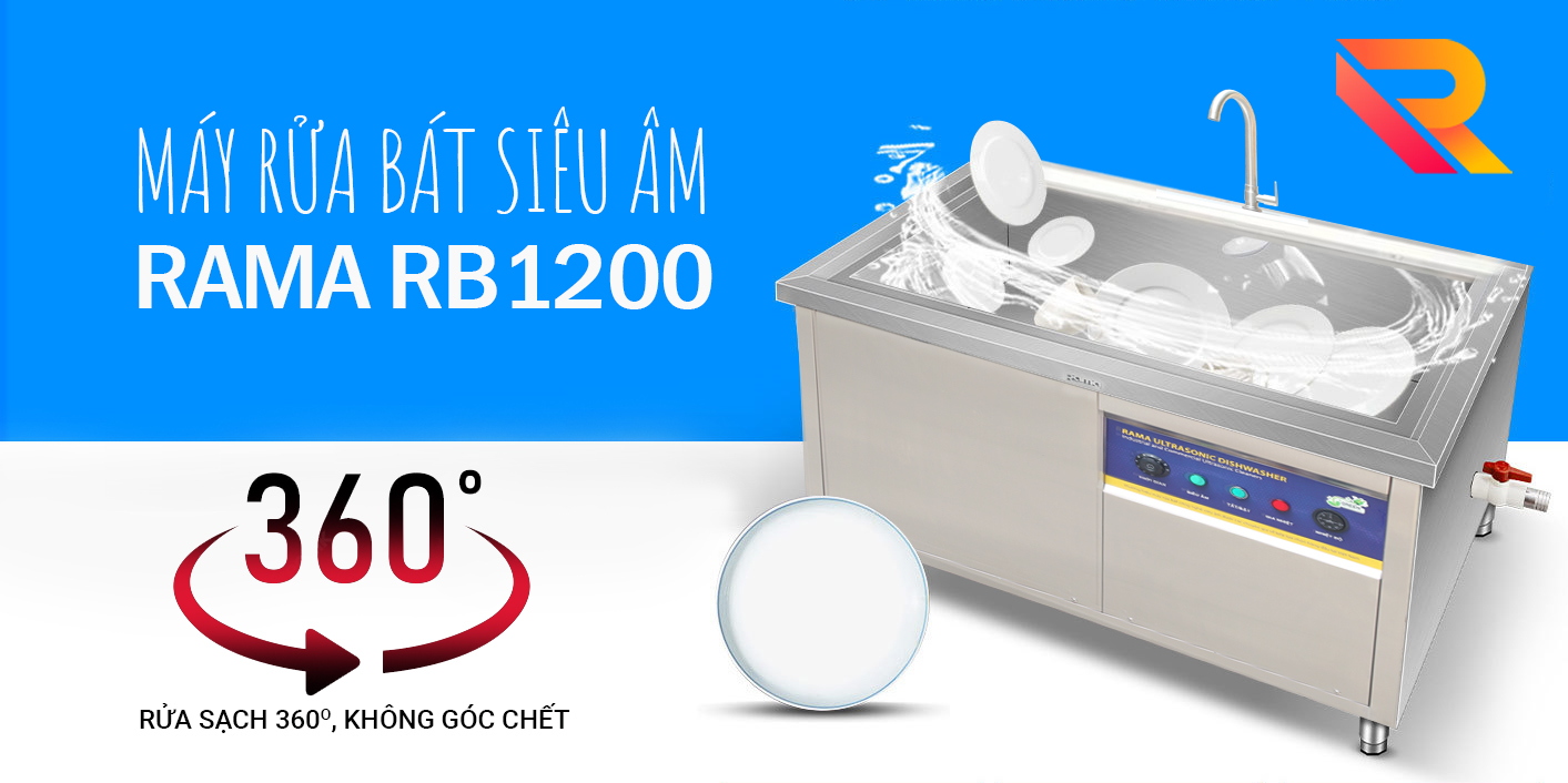 Máy rửa bát sóng siêu âm cho nhà hàng, bếp ăn tập thể  Rama RB1200 dung tích 180L - Hàng chính hãng