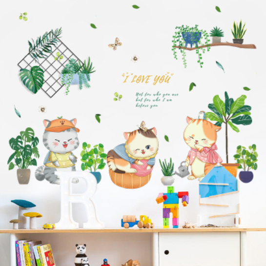 Decal trang trí tường - 3 Chú mèo thời trang