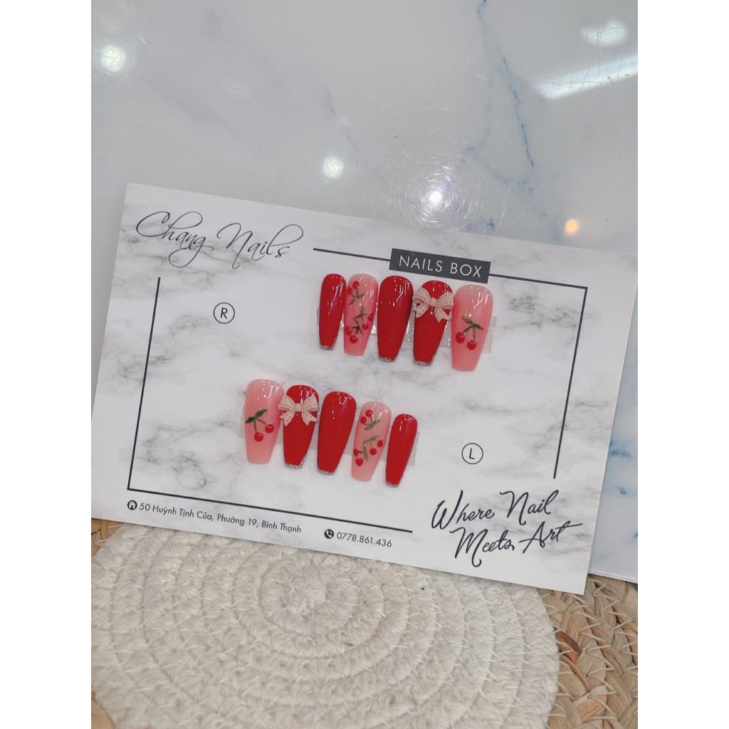 Nail Box thiết kế thủ công ChangNails - art Chery đính nơ hồng đáng yêu