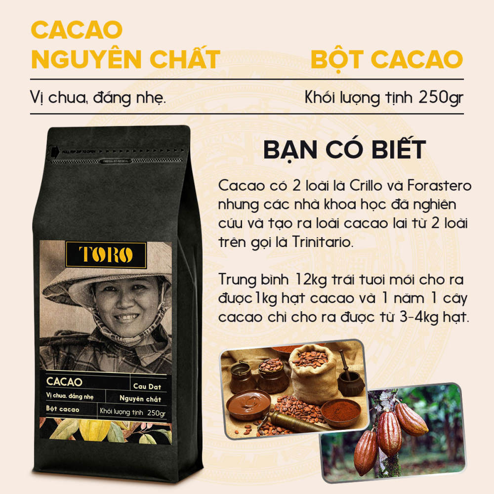 [1KG] Bộ 2 Toro Cacao Nguyên Chất 100% | 500GR/Gói | TORO FARM