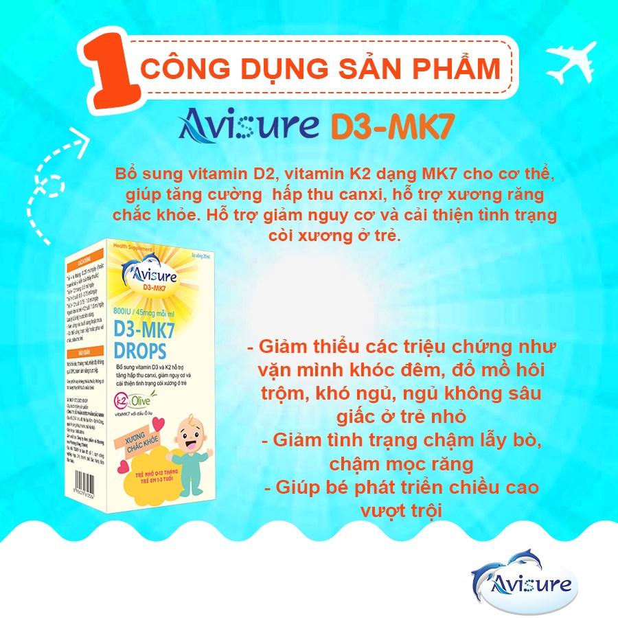 Vitamin D3 K2 tinh khiết Italia Avisure D3MK7 giúp bé cao lớn, ngủ ngon 20ml