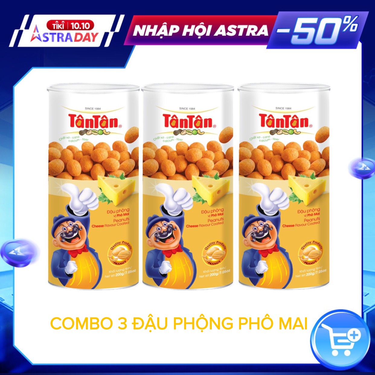 [HOT] Combo 3 Đậu Phộng Vị Phô Mai Tân Tân Hộp 200g