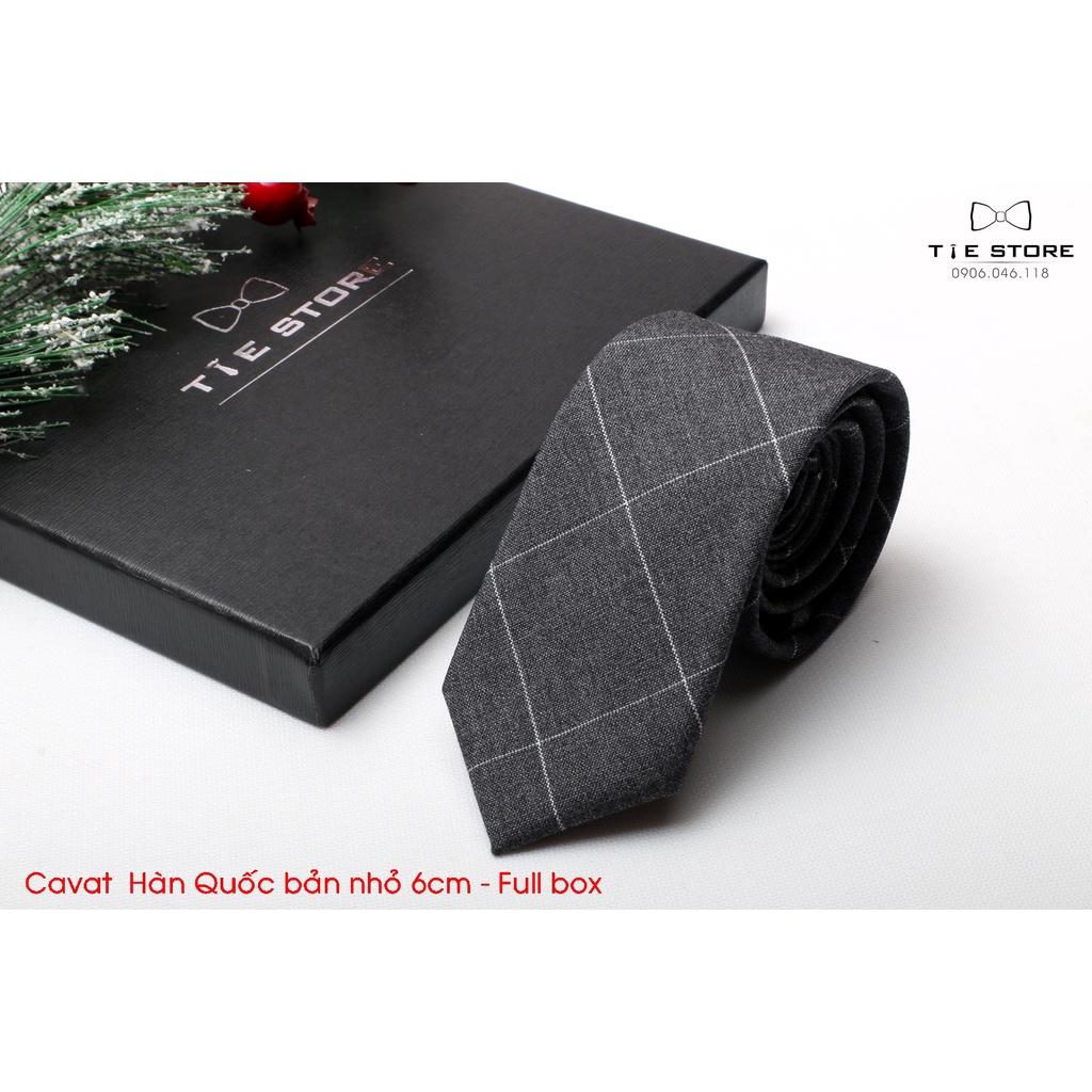 Cà Vạt Nam Bản nhỏ 6cm xám kẻ - Cavat Hàn Quốc Cao Cấp Full box