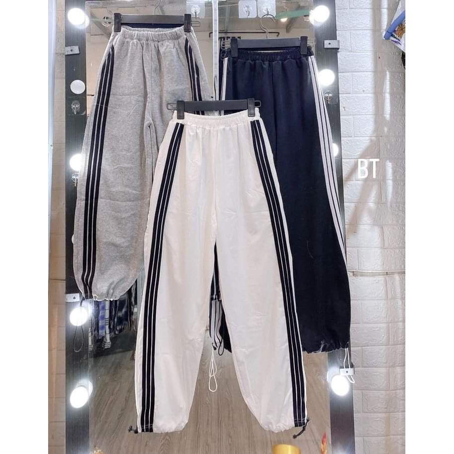 Quần Jogger 3 Sọc Dây Rút Nữ - Rere.Store - Quần dài dáng suông kẻ cạp chun Ulzzang