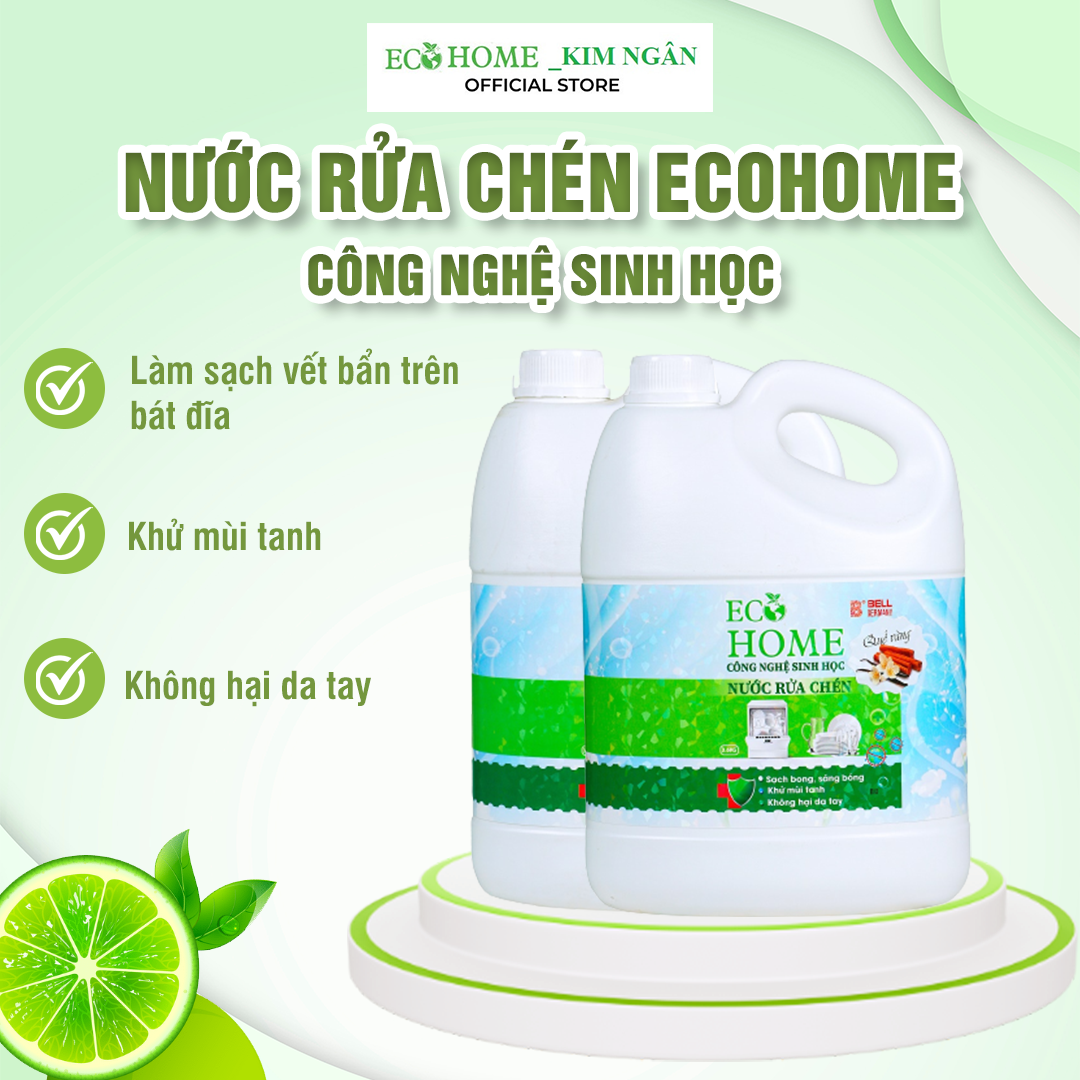 Nước Rửa Chén Công Nghệ Sinh Học ECOHOME 3.6kg Chiết Xuất Chanh Quế Giúp Sạch Vi Khuẩn Bám Bẩn Trên Chén Đĩa