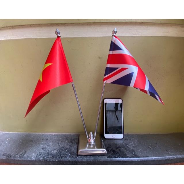 Cờ để bàn đế đôi inox Việt Nam - Anh