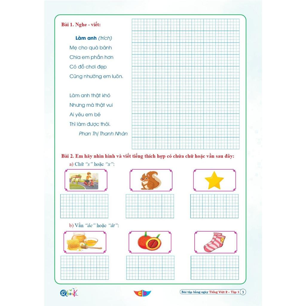 Bài Tập Hằng Ngày Tiếng Việt Lớp 2 - Cánh Diều - Tập 1 (1 cuốn)