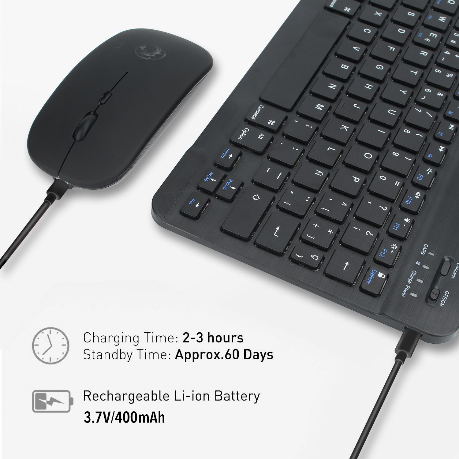 10 Inch Chuột Và Bàn Phím Không Dây Mini Sạc Bàn Phím Bluetooth Có Chuột Tây Ban Nha Nga Bàn Phím Cho Máy Tính Điện Thoại Máy Tính Bảng