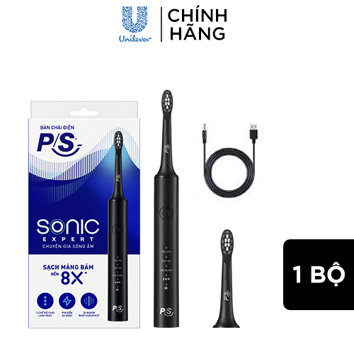 Bộ bàn Chải Điện P/S Sonic Expert Chuyên Gia Sóng Âm - Công Nghệ Sóng Âm, Chải Sạch Mảng Bám Tới 8X - Đen Glowy