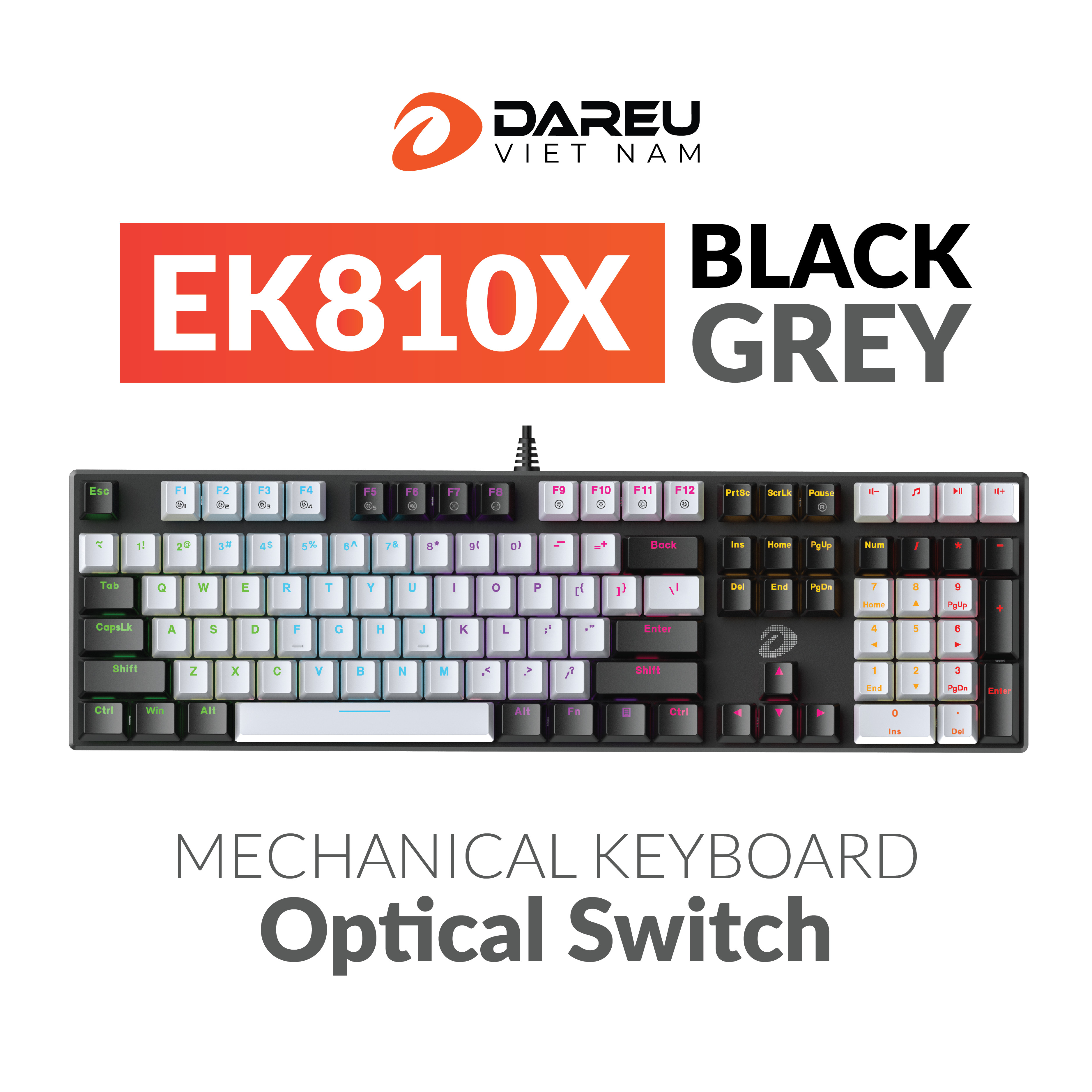 Bàn phím cơ DareU EK810X Black Grey Optical Switch - Hàng Chính Hãng