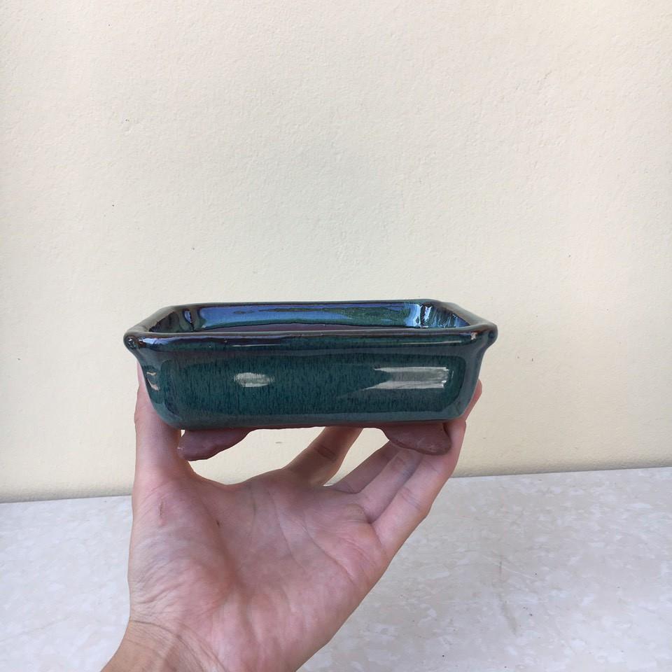 Chậu bonsai Chữ nhật bo mini men hỏa biến gốm Bát tràng 1 size BM-22