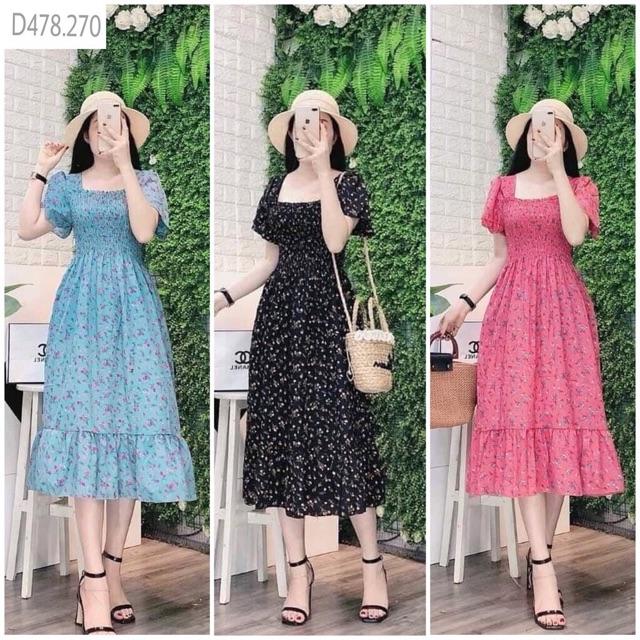 VÁY BẦU ĐẸP CHUN NGỰC HOA DÁNG DÀI 40-70kg