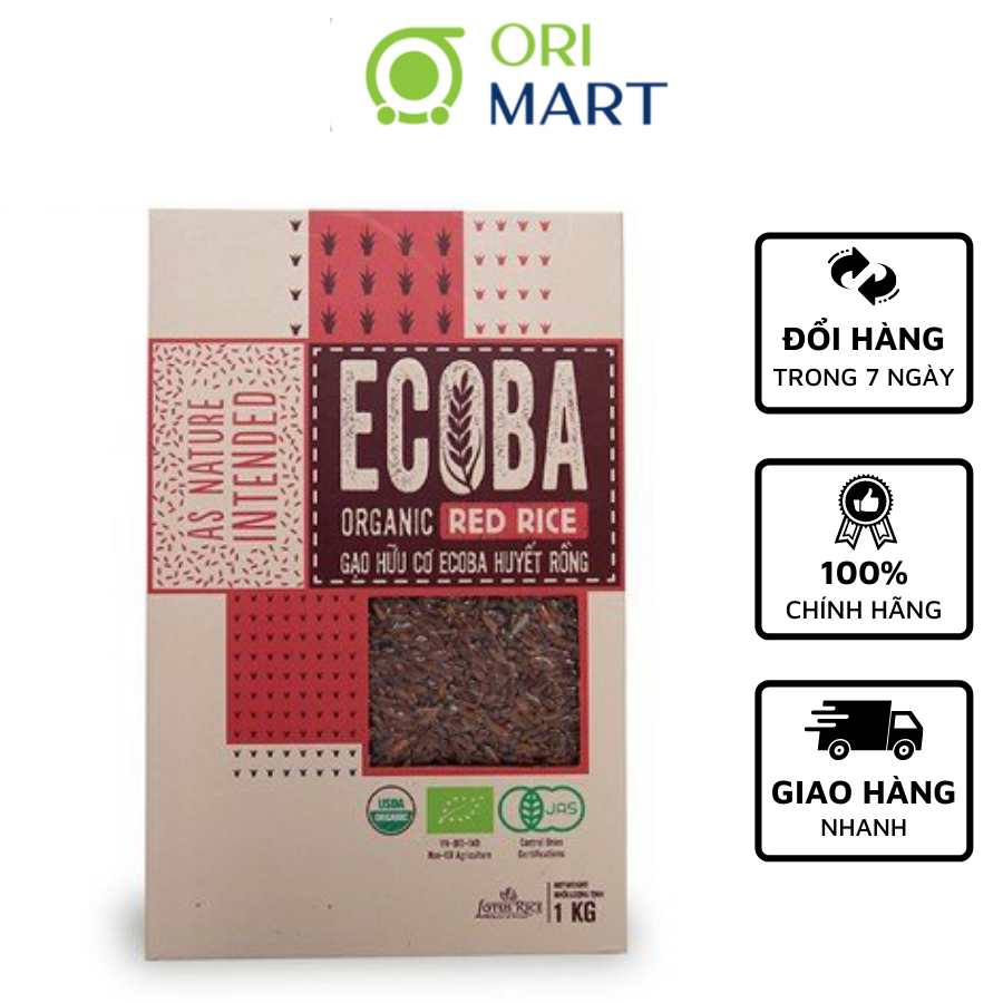 Gạo Lứt Đỏ Hữu Cơ Ecoba Huyết Rồng Tốt Cho Người Ăn Kiêng Đảm Bảo Dưỡng Chất Túi 1Kg Orimart