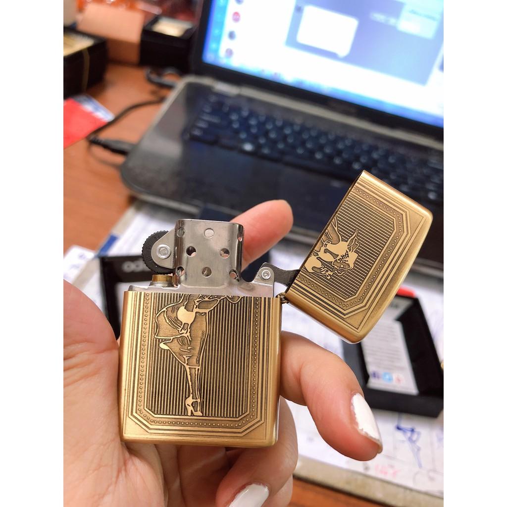 BẬT LỬA ZIPPO KHẮC CHÌM MẪU WINDY 2 MẶT, RUỘT VÀNG