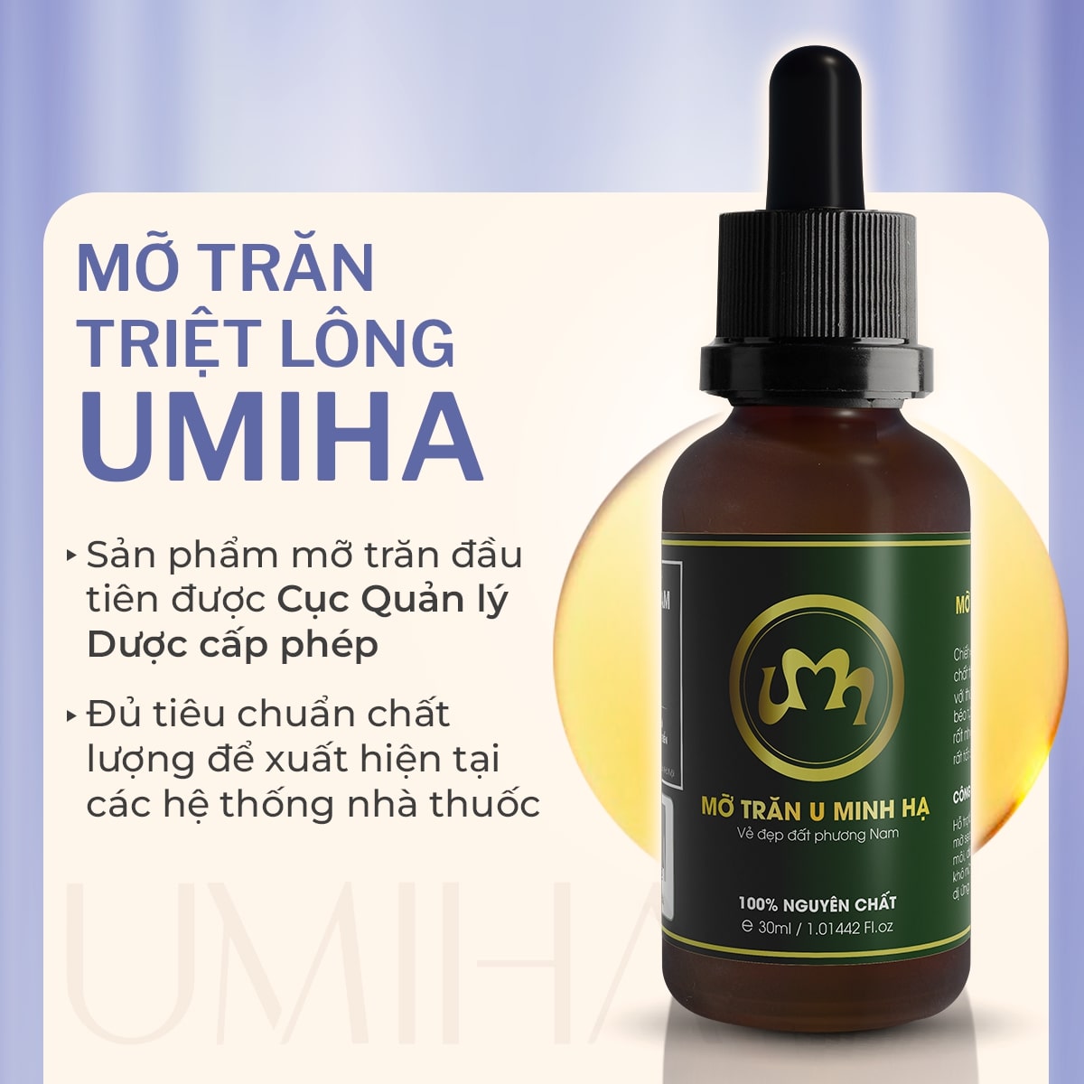 Mỡ trăn triệt lông U Minh Hạ nguyên chất (10/30ml) UMIHA dùng cho vùng Chân, Tay, Nách, Bikini, Body tại nhà hiệu quả an toàn tiết kiệm