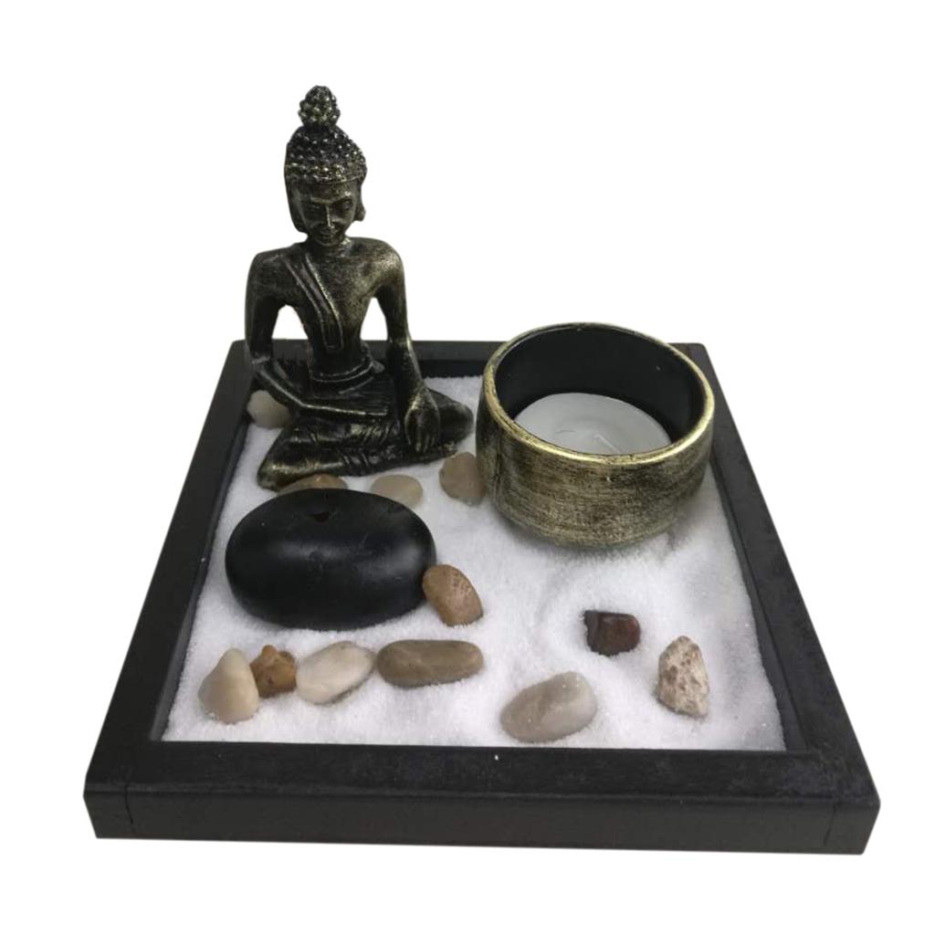 Zen Garden Sand Kit Tabletop Decor Buddha Tealight Holder Incense Burner #1