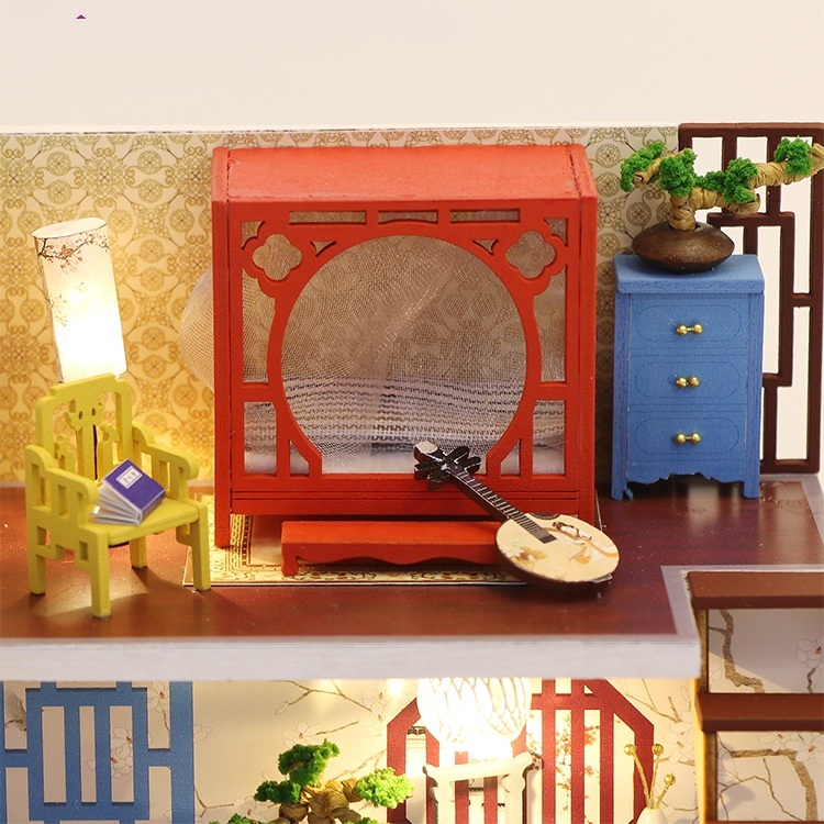 Mô hình nhà DIY Doll House Leisurely Jiangnan Kèm Đèn LED và Mica chống bụi