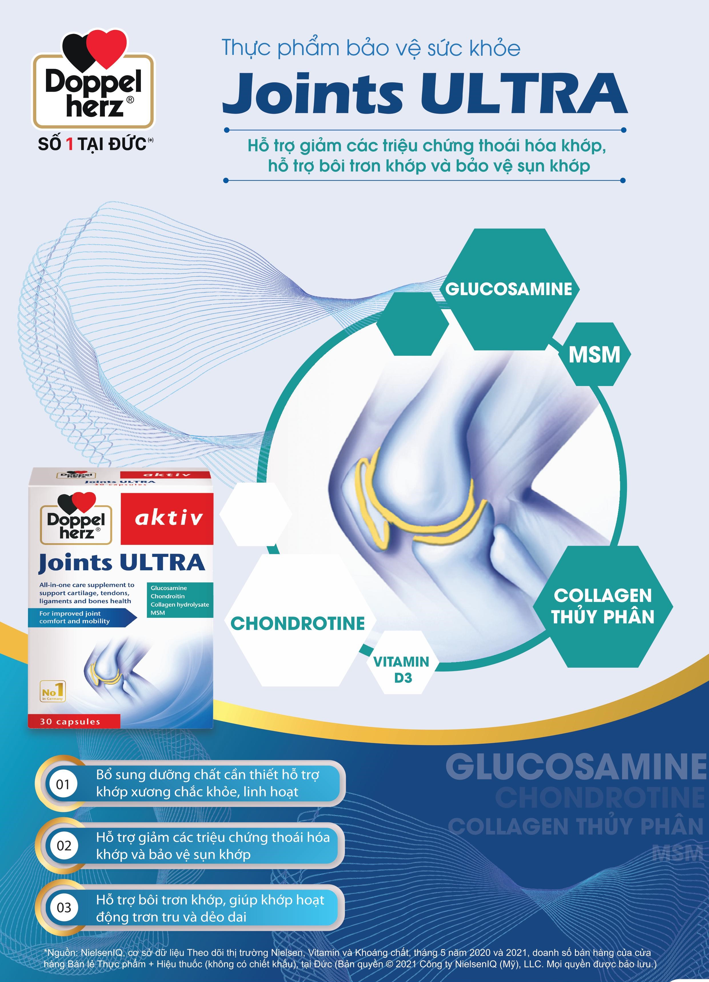 Viên uống bổ khớp Doppelherz Joints Ultra hỗ trợ cải thiện chức năng và ngăn ngừa thoái hóa khớp (Hộp 30 viên)