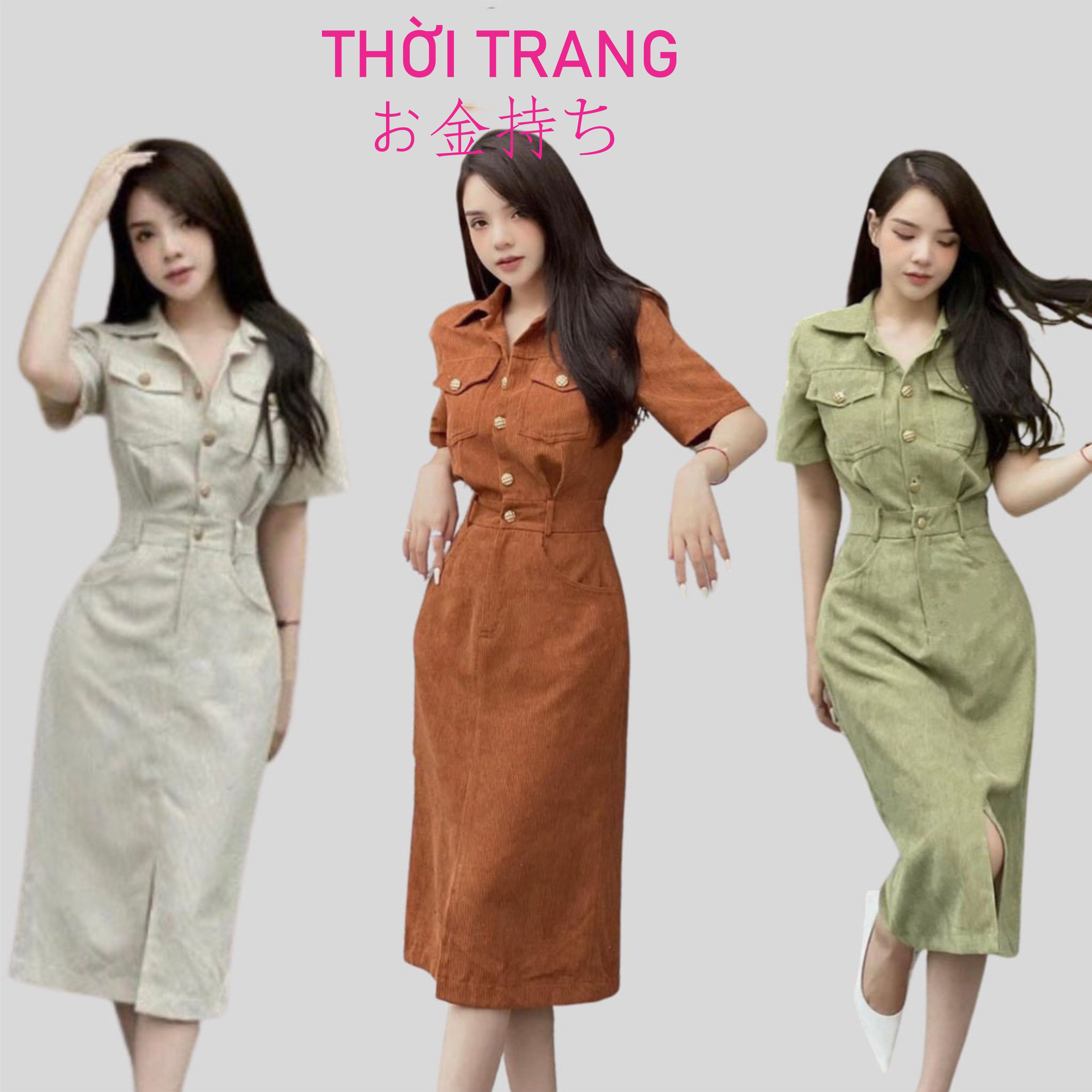 Váy nữ chất tăm lỳ có chun sau giúp vòng 2 thon gọn thời trang おかねもち Váy tăm lỳ 552