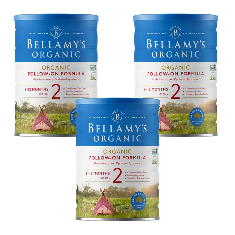 3 Lon Sữa Bột Bellamy's Organic Số 2 (900g)