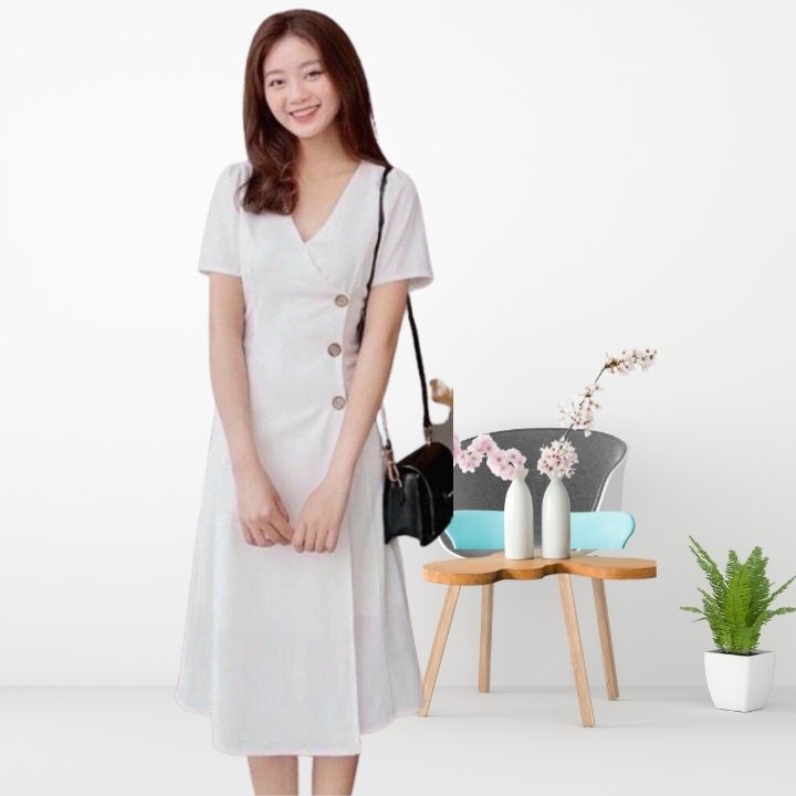 Đầm Công Sở New Design Thiết  Kế Váy Chữ A Dài Qua Gối  Phong Cách Hàn Quốc Chất Vải Nhập Co Giãn Tốt  DA0006