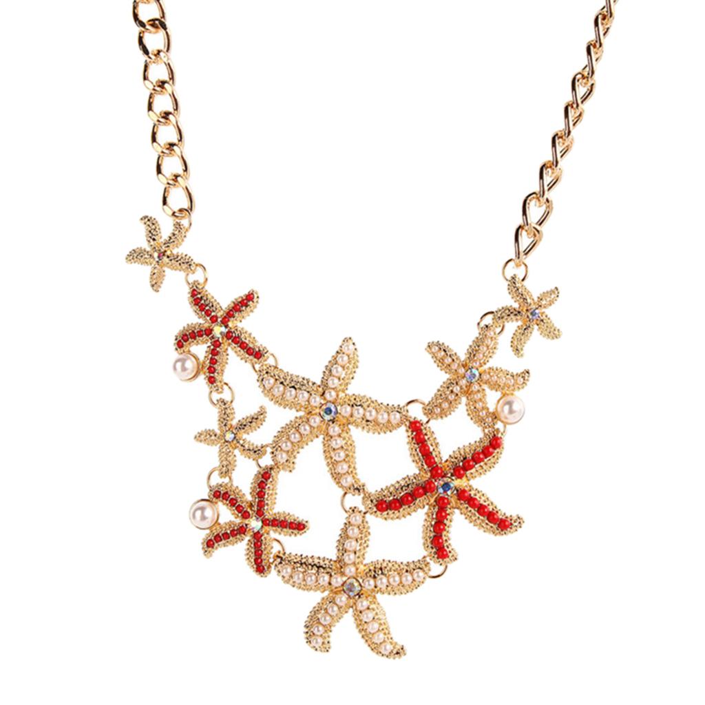 Ocean Style starfish Pendant Necklace Pearl Alloy Tassel Necklace