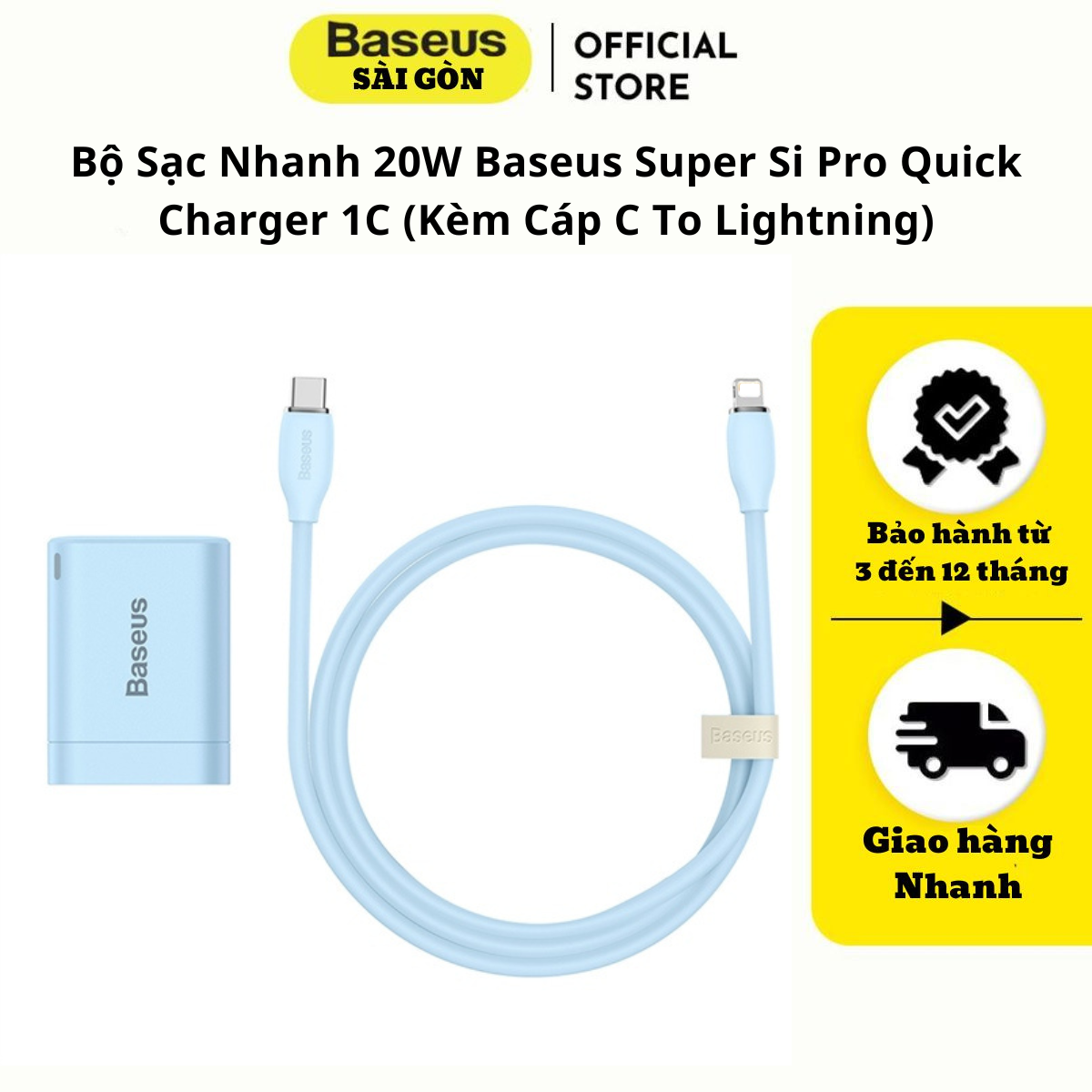 Bộ Sạc Nhanh 20W Baseus Super Si Pro Quick Charger 1C (Kèm Cáp C To Light-ning)- Hàng chính hãng