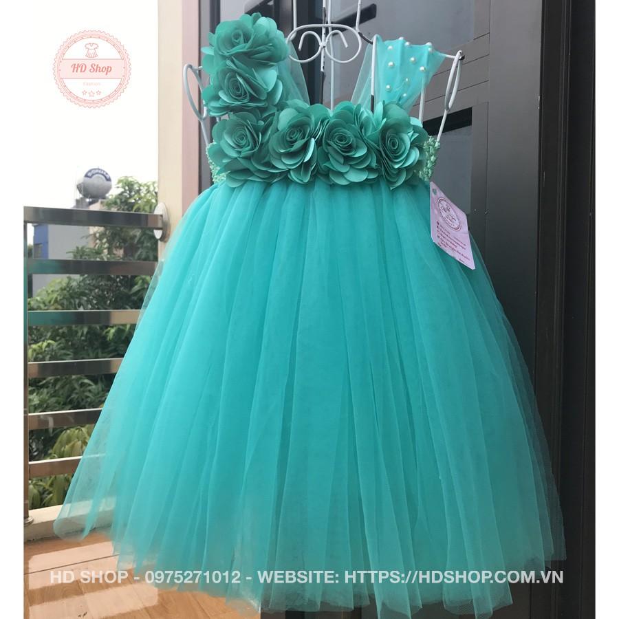 Đầm cho bé ️FREESHIP️ Đầm xanh ngọc hoa hồng cho bé