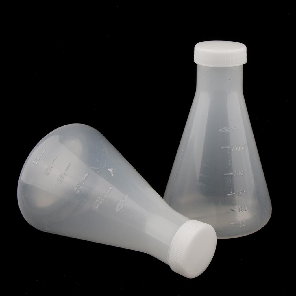 2 Cái 250ml Tốt Nghiệp Thu Hẹp Miệng Nhựa Erlenmeyer Flask Conical Flask Lab