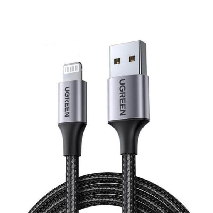 Cáp Usb ra Lightning mạ nickel đầu bọc nhôm chống nhiễu có chíp MFI Ugreen 291DB60156US 1M màu đen hàng chính hãng