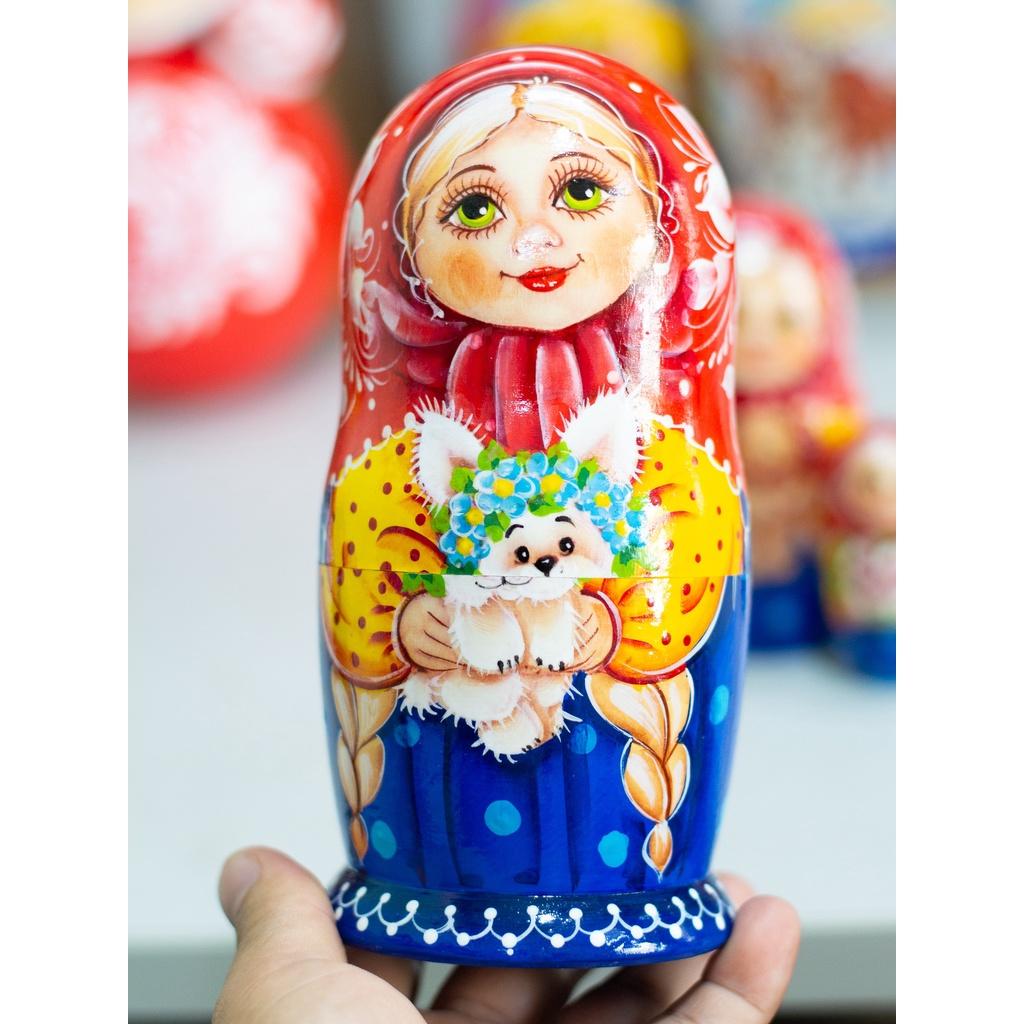 BỘ BÚP BÊ NGA MATRYOSHKA 5 LỚP 18CM "MISA ÔM THÚ CƯNG" CỰC ĐẸP VÀ DỄ THƯƠNG