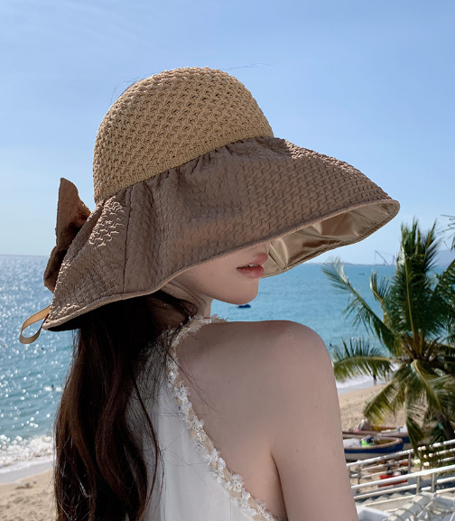 Hình ảnh Mũ rộng vành gắn nơ chống nắng chống tia cực tím cao cấp, nón nữ vành đi biển thời trang