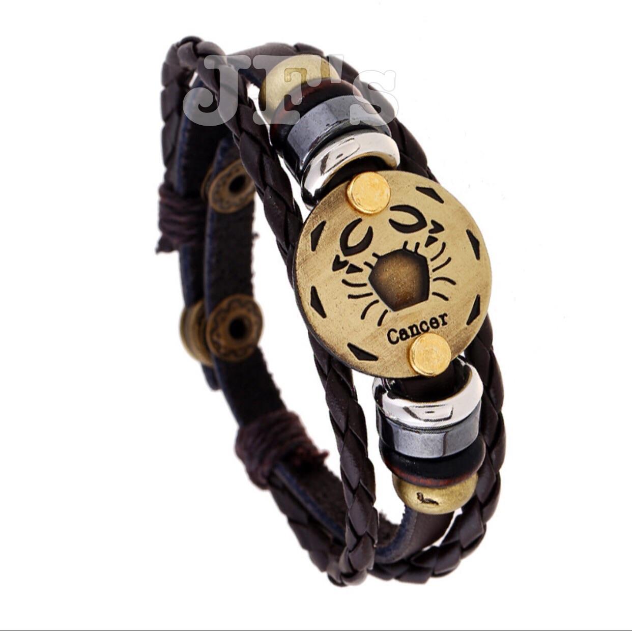 Vòng đeo tay da mặt cung hoàng đạo, vòng tay 12 chòm sao unisex