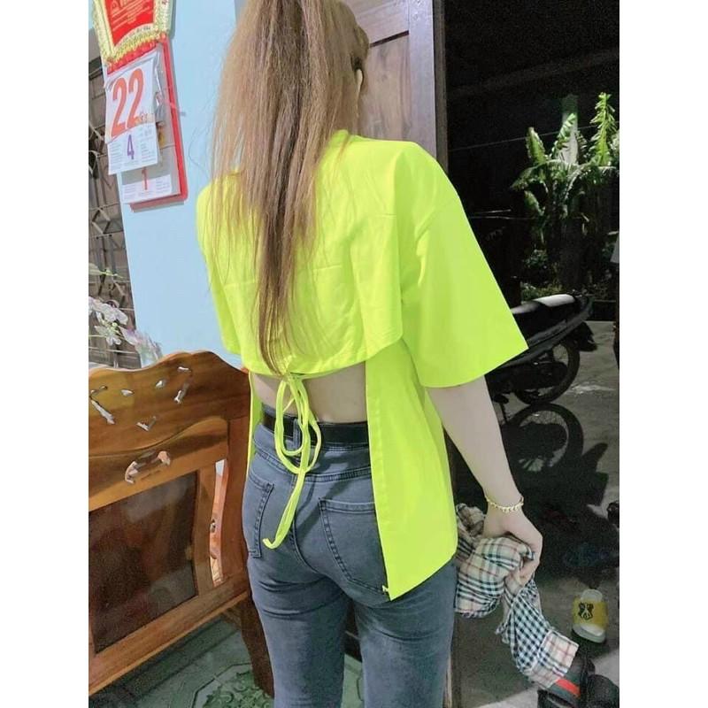 Áo thun cotton thun ngắn bược dây sau lưng 3/4 siêu xinh