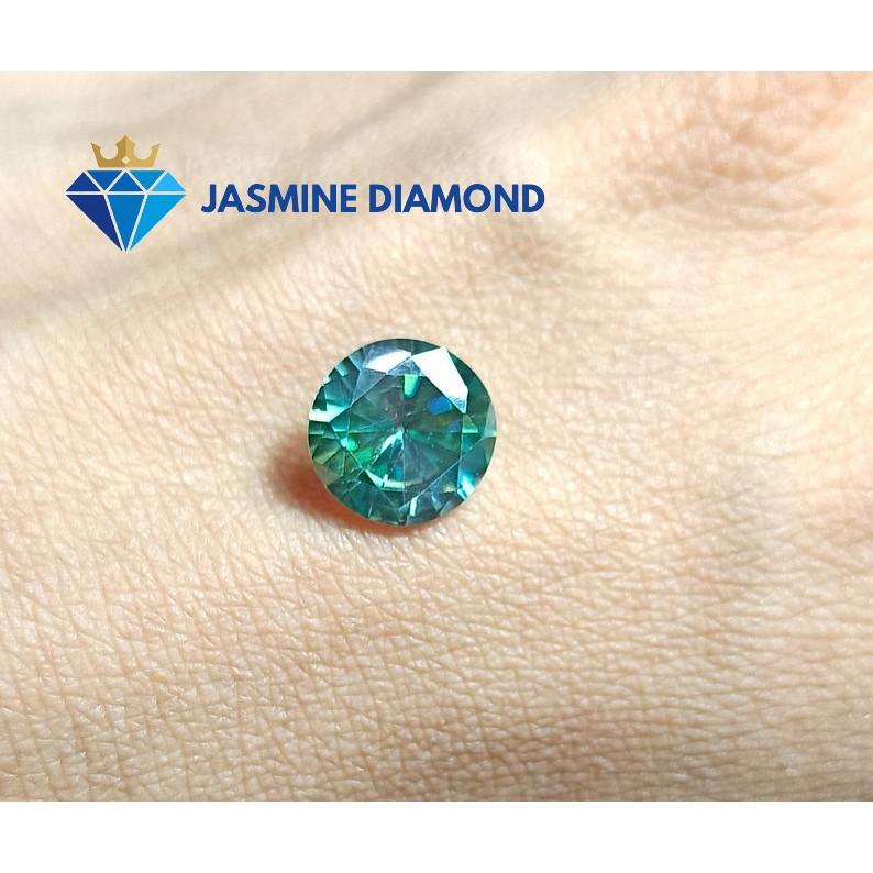 Kim cương nhân tạo Mỹ Moissanite giác cắt tròn màu xanh lá