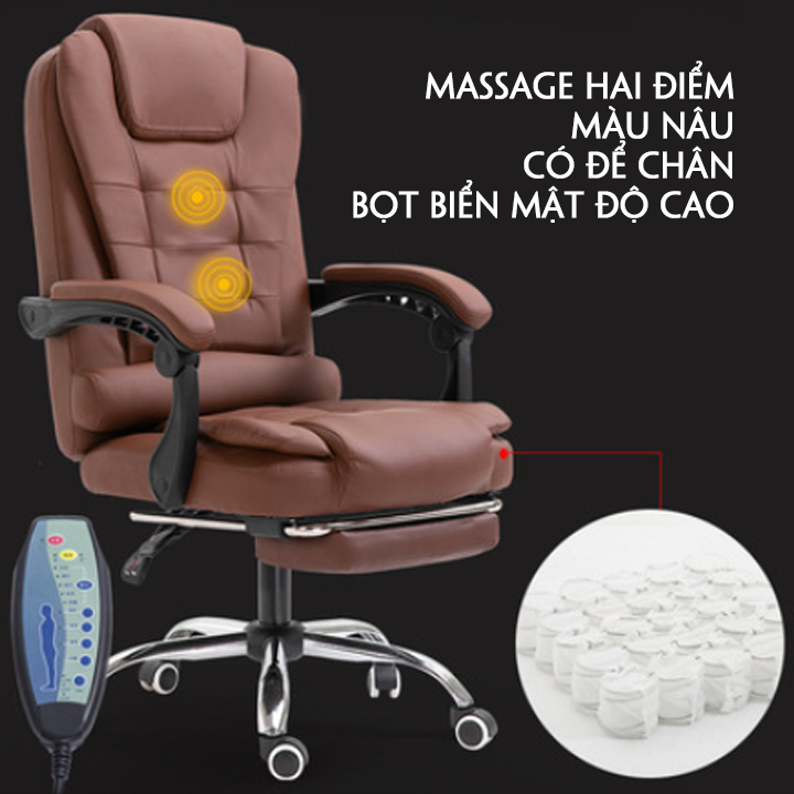 Ghế Xoay Văn Phòng Có Massage Lưng Kèm Để Chân Cao Cấp - Giám Đốc Bọc Da Matxa Thư Giãn