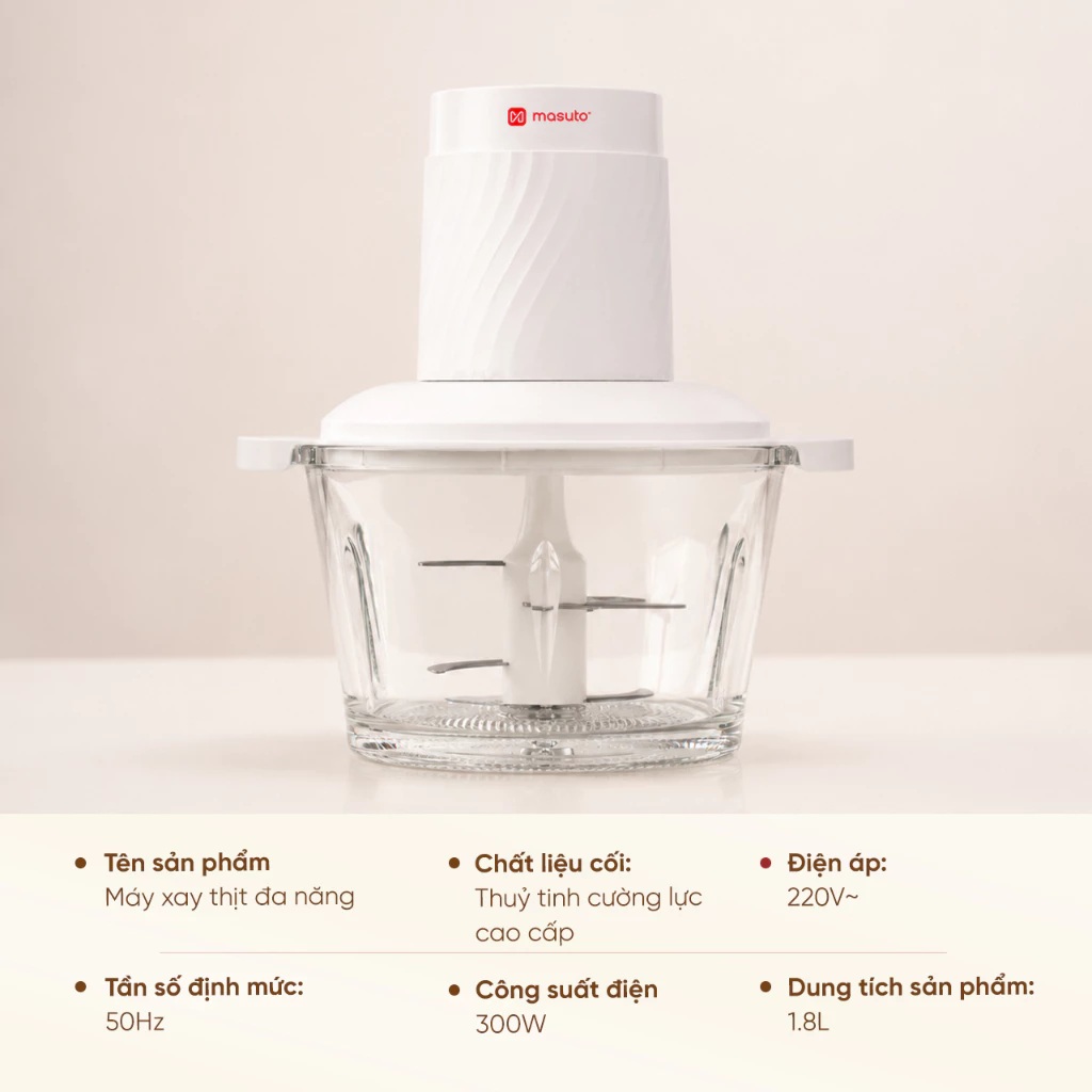 Máy Xay Thịt Đa Năng MSCHOPPER4S cối thủy tinh xay thịt, xay gia vị siêu nhanh Công Suất 300W Dung tích 1.8L - Hàng chính hãng