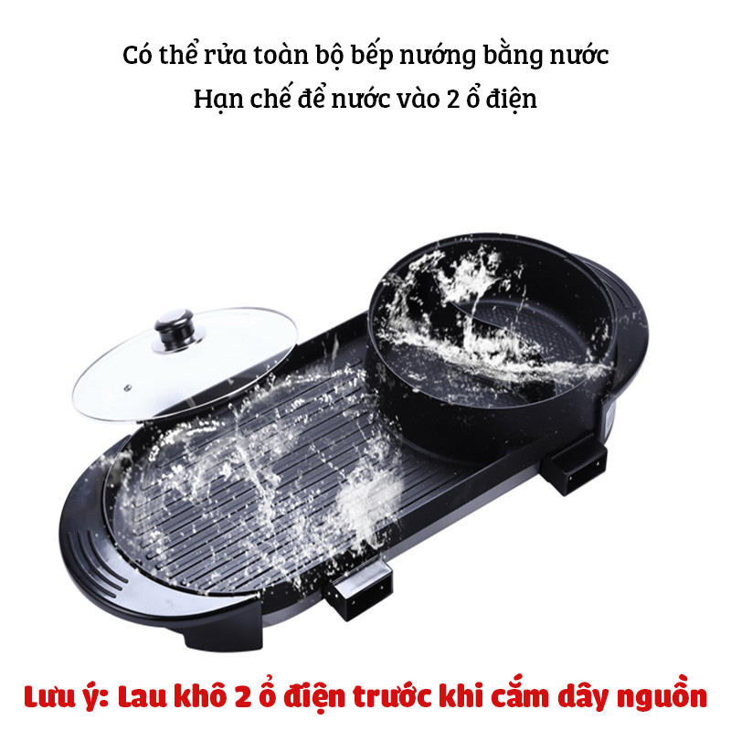 Bếp lẩu nướng BBQ 2 dây nguồn riêng UNK-169 liền không khói công suất 3000W đẽ dàng ăn lẩu nướng tại nhà cho 2-8 người